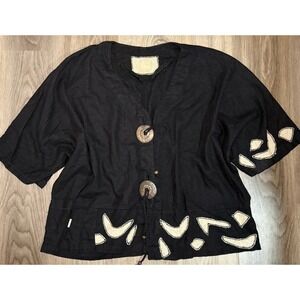 Tara‎ Vao Artsy Linen Blend Shirt Wooden Buttons BOHO Ethnic Gypsy Earthy Size 6